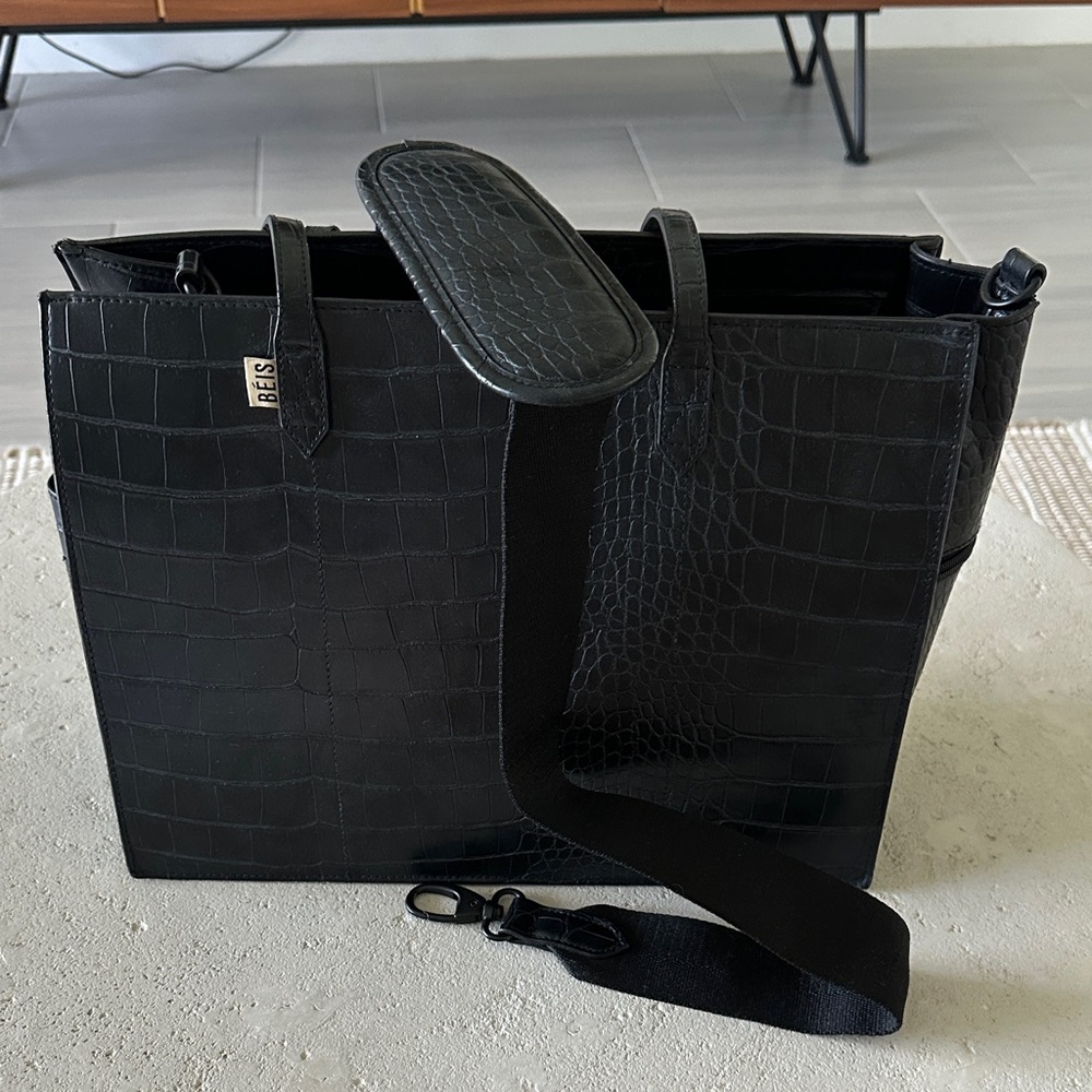 BEIS Black Crocodile-Embossed tote bag